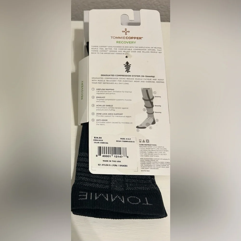 Tommy Copper Recovery Compression anti odor Black Crew Socks women’s 4-6.5